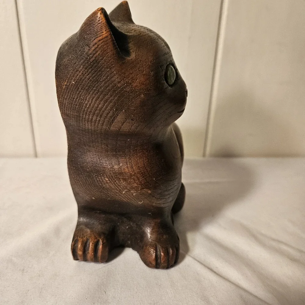 Wooden Cat Kitty Sculpture Figurine Flat Back Spooky